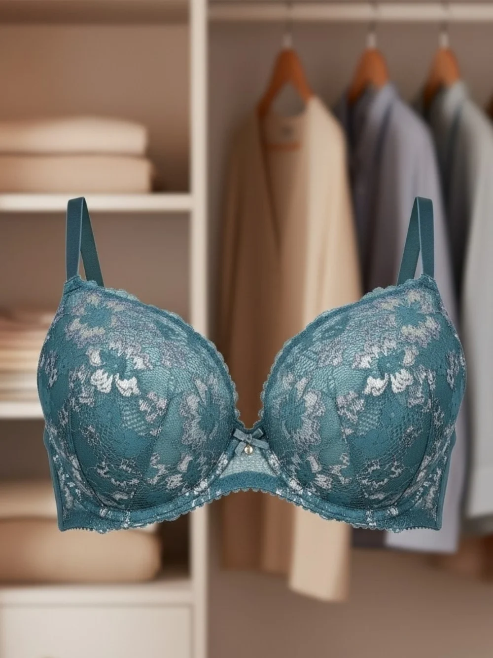 Victoria's Secret Teal Lace Underwire Bra with Floral Overlay